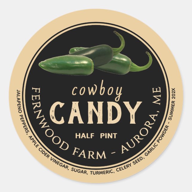 Cowboy Candy Candid Jalapeno Pepper Spicy Jelly Runder Aufkleber (Vorderseite)