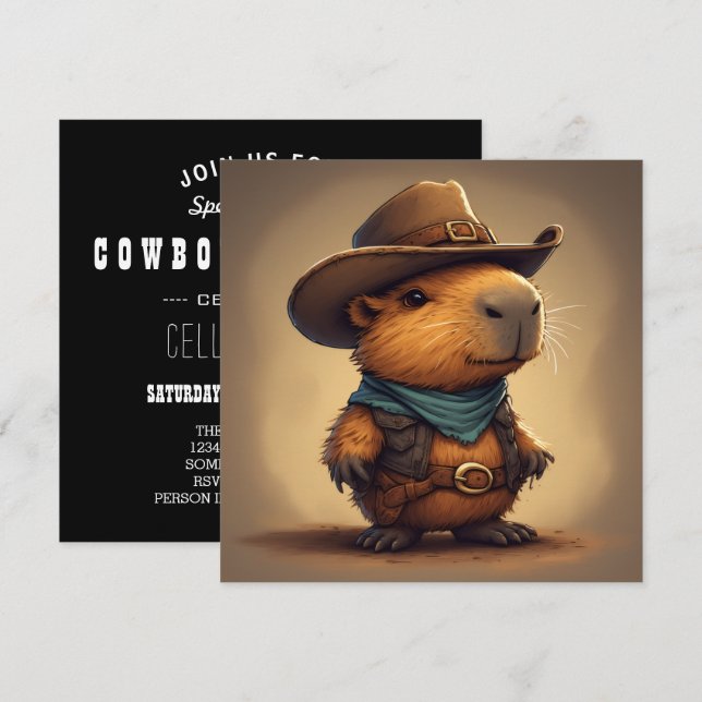 Cowboy Capybara Einladung (Vorne/Hinten)
