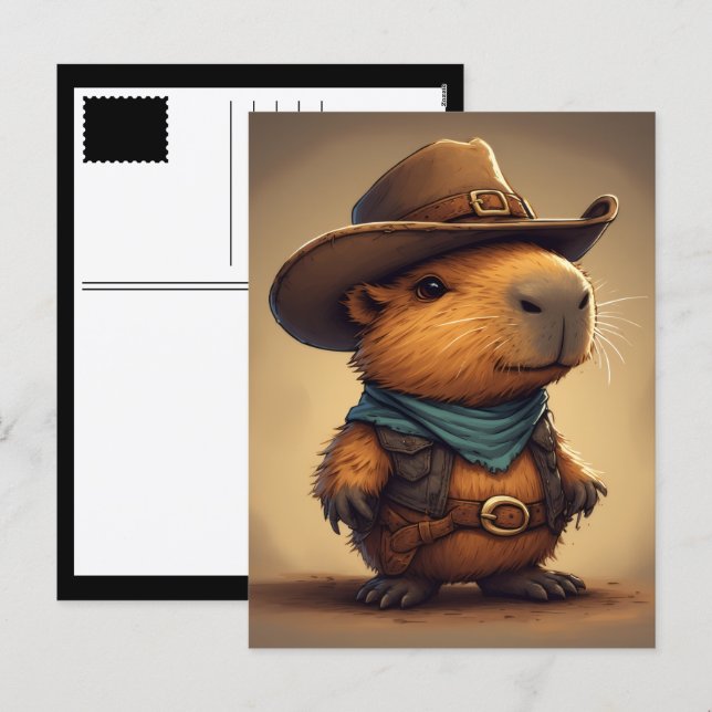 Cowboy Capybara Feiertagspostkarte (Vorne/Hinten)