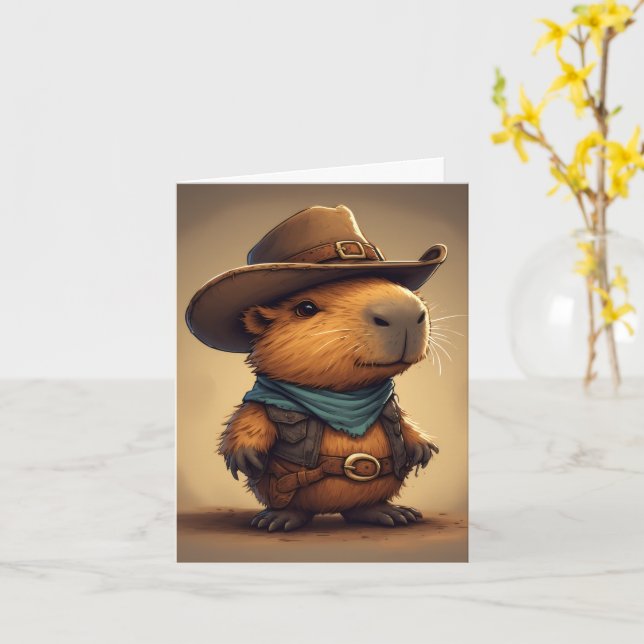 Cowboy Capybara Karte (Gelbe Blume)