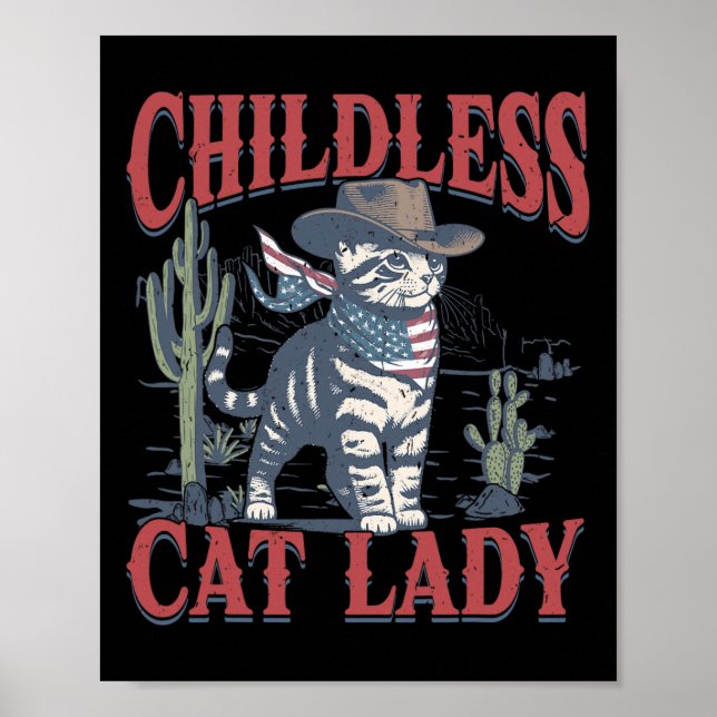Cowboy Cat Childless Cat Lady für Kamala Wahl Poster (Vorne)