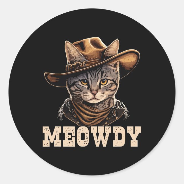 Cowboy Cat Meowdy Runder Aufkleber (Vorderseite)