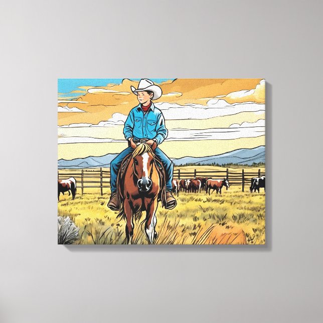 Cowboy Cattle Rancher Boy's Bedroom Graphic Art Leinwanddruck (Vorderseite)