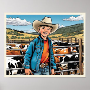 Cowboy Cattle Rancher Boy's Bedroom Graphic Art Poster