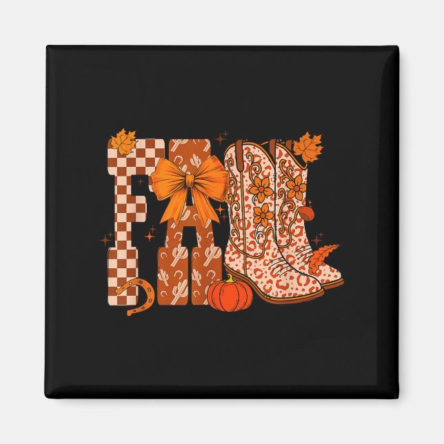 Cowboy Checkered Fall,fall Pumpkin,boots Cow Funny Magnet (Vorne)