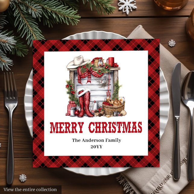 Cowboy Christmas napkins red black tartan design Serviette (Cowboy Christmas napkins red black tartan design

)