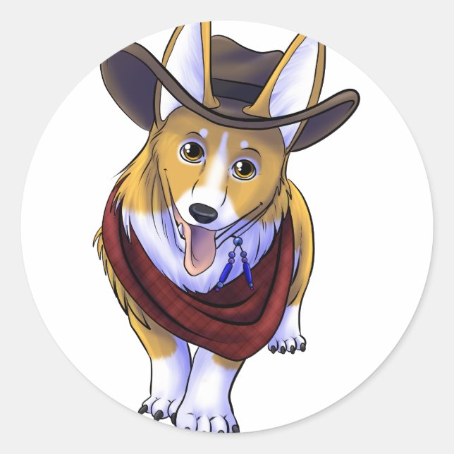 Cowboy Corgi Runder Aufkleber (Vorderseite)