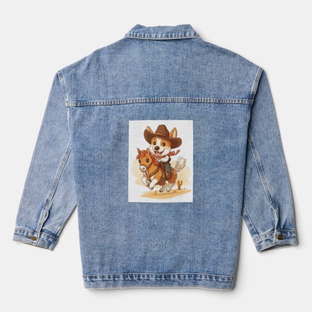 Cowboy Corgi - Western Rodeo Dog Jeansjacke (Rückseite)