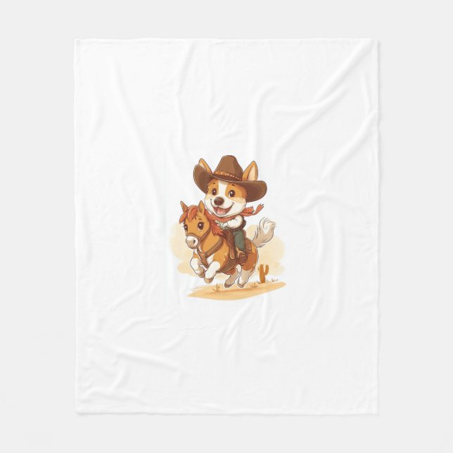 Cowboy Corgi � Western Rodeo Hund Fleecedecke (Vorderseite)