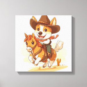 Cowboy Corgi � Western Rodeo Hund Leinwanddruck
