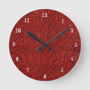 Cowboy Country Red Toolleder Look Clock Runde Wanduhr