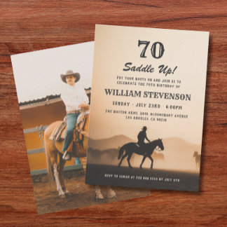 Cowboy Country Vintag Rustikales Foto 70. Geburtst Einladung