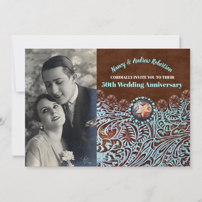 Cowboy Country Western 50. Hochzeitstag Einladung (Vorderseite)