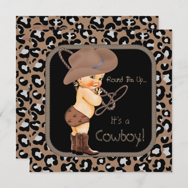 Cowboy Country Western Kinderdusche Einladung (Vorne/Hinten)
