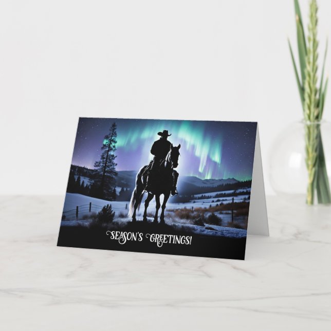 Cowboy Country Western Northern Lights Christmas Karte (Vorderseite)