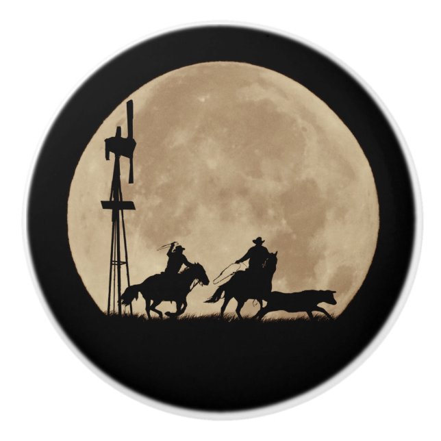 Cowboy Country Western Team Roping Keramikknauf (Vorderseite)