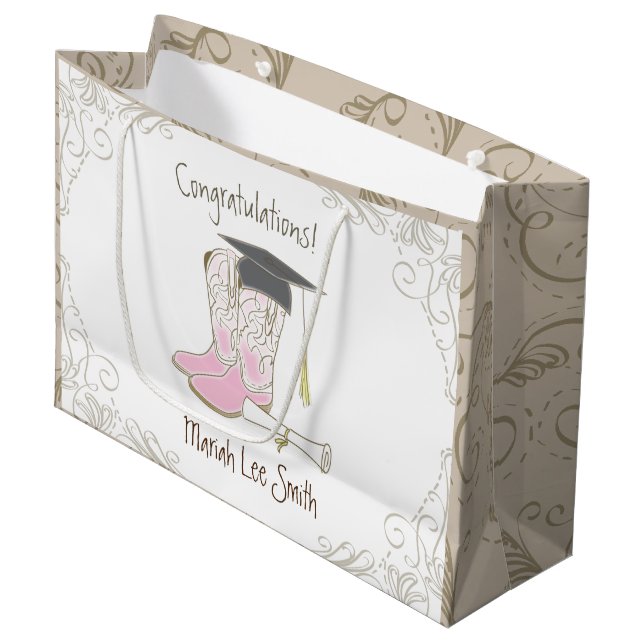 Cowboy Cowgirl Abschluss Country Western Party Große Geschenktüte (Vorderseite Schrägansicht)
