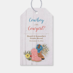 Cowboy/Cowgirl Bootie White Wood Gender Reveal Geschenkanhänger