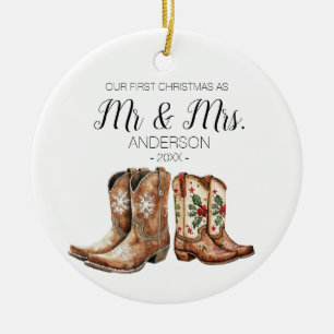 Cowboy Cowgirl Boots Erste Weihnachten als Mr & Mr Keramik Ornament