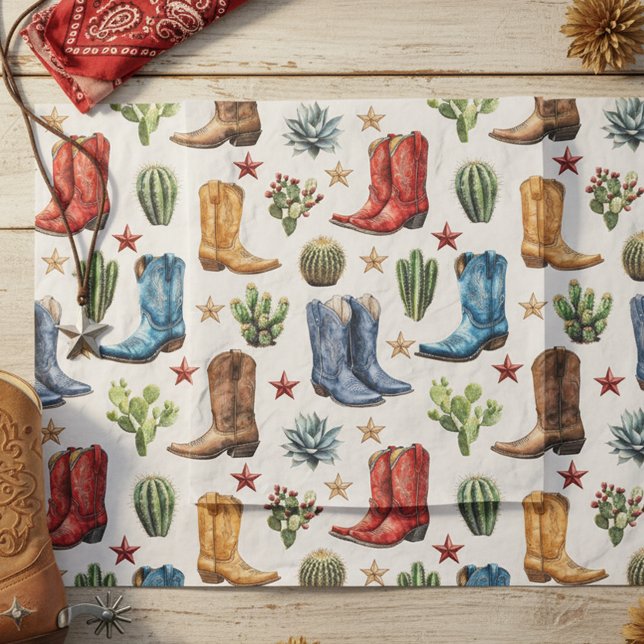 Cowboy Cowgirl Boots Western Cactus Seidenpapier (Von Creator hochgeladen)