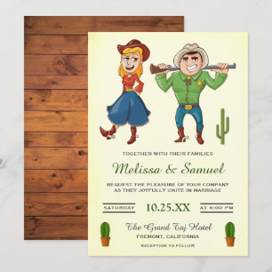 Cowboy Cowgirl Cartoon Paar Hochzeitseinladung Einladung