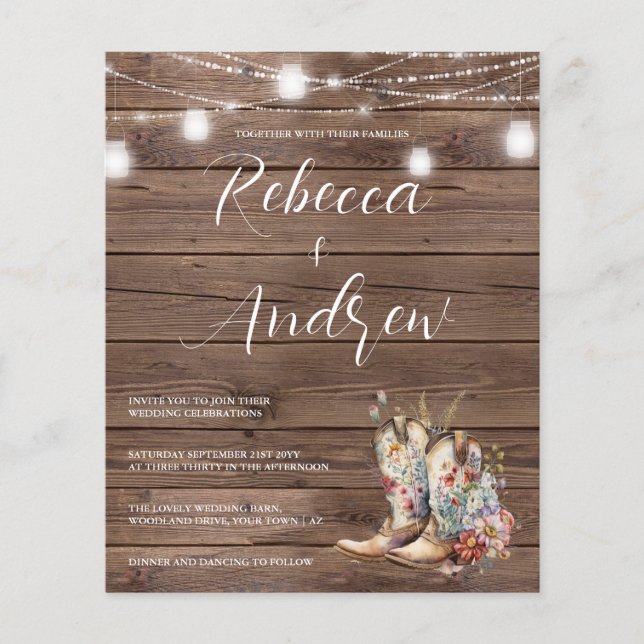 Cowboy Cowgirl Floral Lights Wedding (Vorderseite)