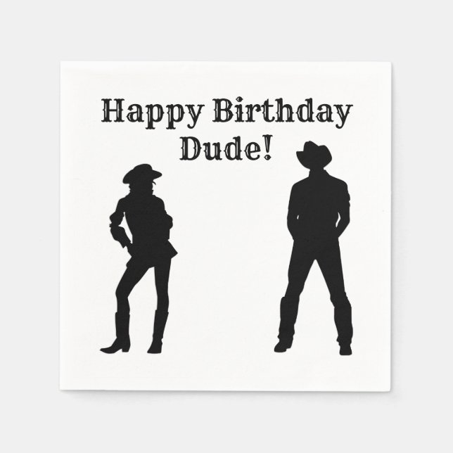 Cowboy Cowgirl Happy Birthday Typ Serviette (Vorderseite)