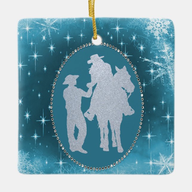 Cowboy Cowgirl Horse Romantische Weihnachten Keramikornament (Vorderseite)