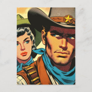 Cowboy/Cowgirl Retro Comicen Postkarte