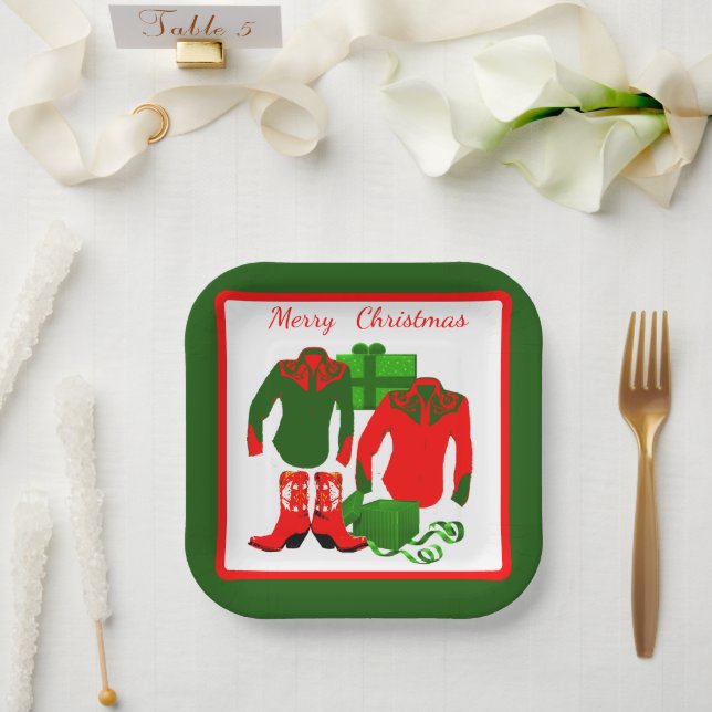 Cowboy Cowgirl Rodeo Western Shirts and Boots Pappteller (Hochzeit)