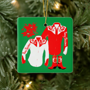 Cowboy Cowgirl Rodeo Western Shirts Merry Christm Keramikornament