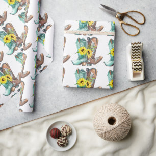 Cowboy Cowgirl Stiefel Western Sonnenblume Rodeo Geschenkpapier