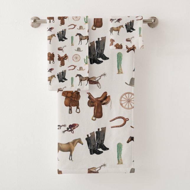 Cowboy Cowgirl Western Rodeo Country Pattern Badhandtuch Set (Insitu)