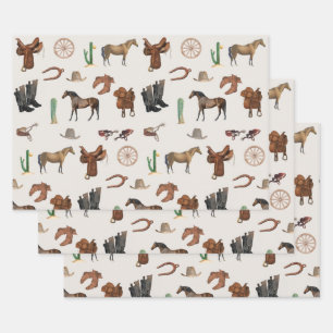 Cowboy Cowgirl Western Rodeo Country Pattern Geschenkpapier Set
