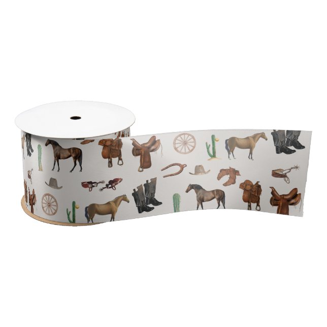 Cowboy Cowgirl Western Rodeo Country Pattern Satinband (Spule)