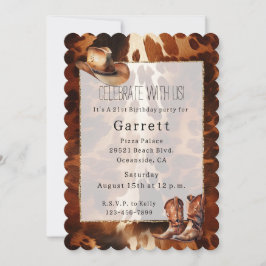 Cowboy Cream Brown Cowhide Hat Stiefel Einladung