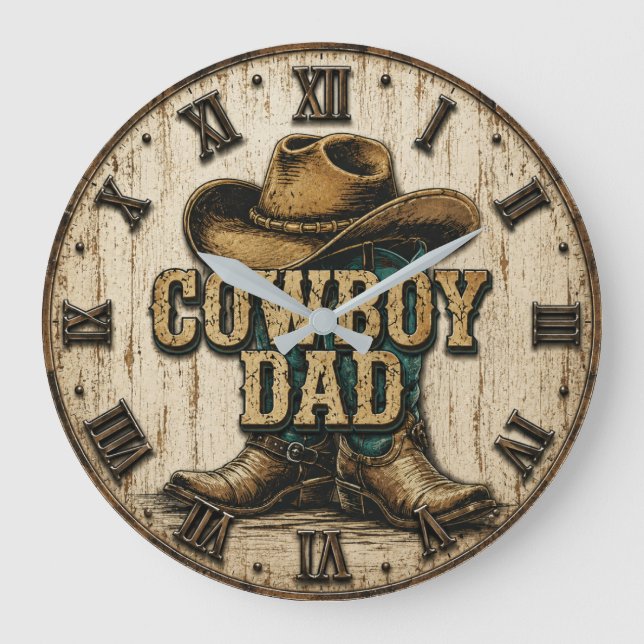 Cowboy Dad Western Rustic Ranch Große Wanduhr (Vorderseite)