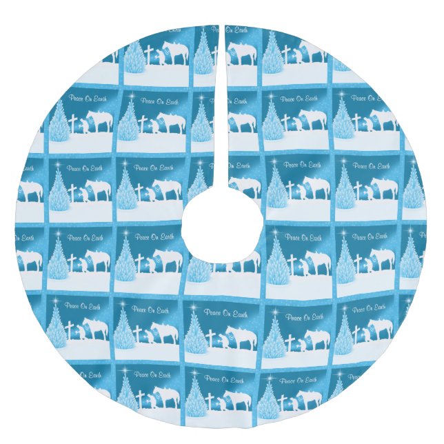 Cowboy, der am Kreuzweg Westerns Weihnachten betet Polyester Weihnachtsbaumdecke (Vorderseite)