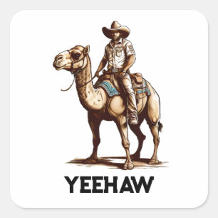 Cowboy, der auf einem Kamel reitet Quadratischer Aufkleber