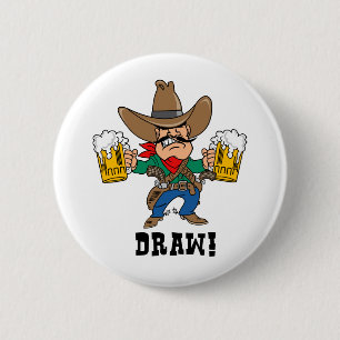 Cowboy, der Bier-Tassen hält Button