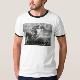 Cowboy, der den T - Shirt der wilde Pferdemänner