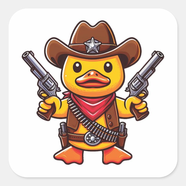 Cowboy Duck Sheriff Quadratischer Aufkleber (Vorderseite)