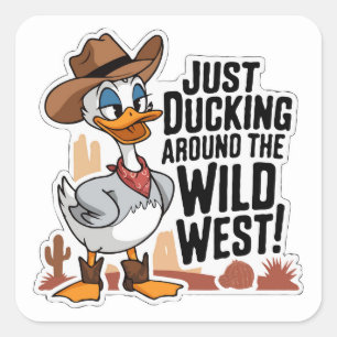 Cowboy-Duck-Sticker   Niedlich Funny Western Puff Quadratischer Aufkleber