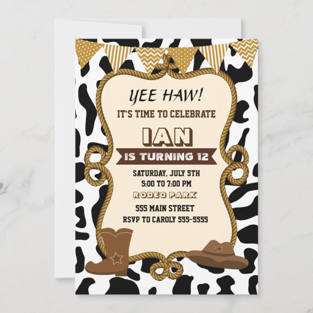 Cowboy Einladung Boy Geburtstagsparty Alter Wester (Vorderseite)