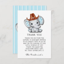 Cowboy Elephant Baby Dusche Danke Karten