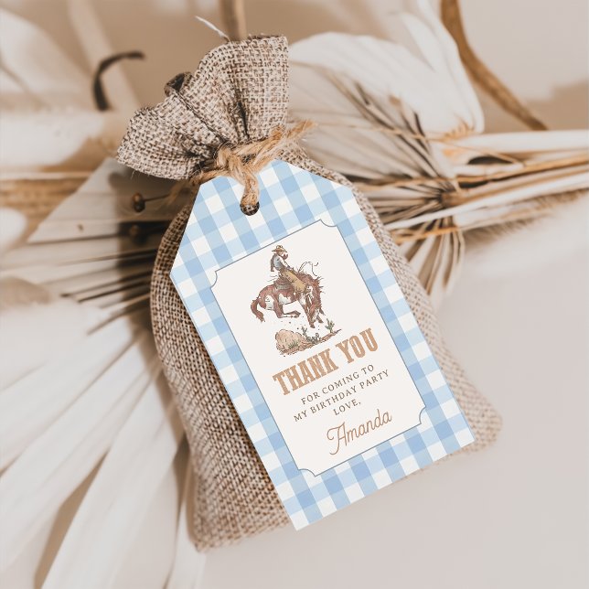 Cowboy erste Rodeo Gingham Geburtstag Geschenkanhänger (Von Creator hochgeladen)