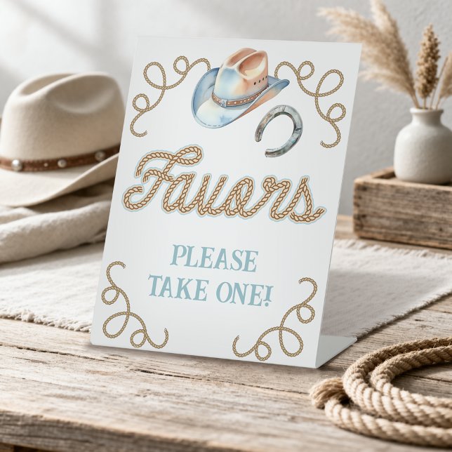 Cowboy Erstes Rodeo Geschenke Sockelschild (Cowboy First Rodeo Favors Pedestal Sign)