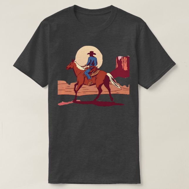 Cowboy fährt in die Sunset-Südwestwüste T-Shirt (Design vorne)