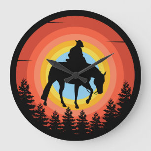 COWBOY FARBIGER SONNENUNTERGANG GROßE WANDUHR