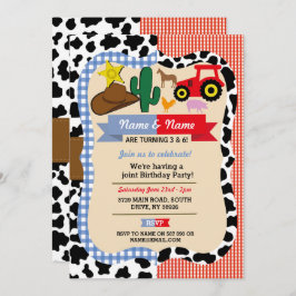 Cowboy & Farm Joint Boy Girl Birthday Tierpferd Einladung